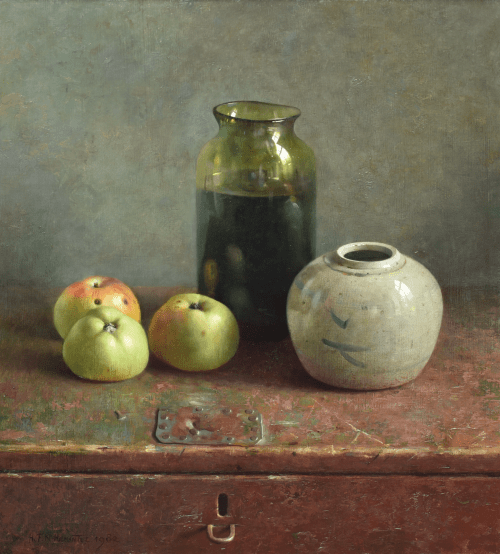 Stilleven met appels en vazen